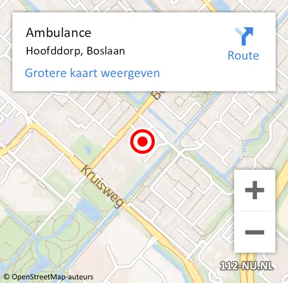 Locatie op kaart van de 112 melding: Ambulance Hoofddorp, Boslaan op 2 mei 2024 12:10