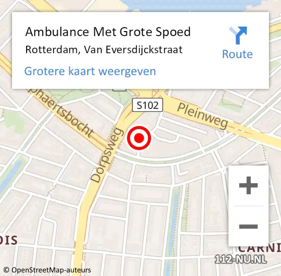 Locatie op kaart van de 112 melding: Ambulance Met Grote Spoed Naar Rotterdam, Van Eversdijckstraat op 2 mei 2024 12:16