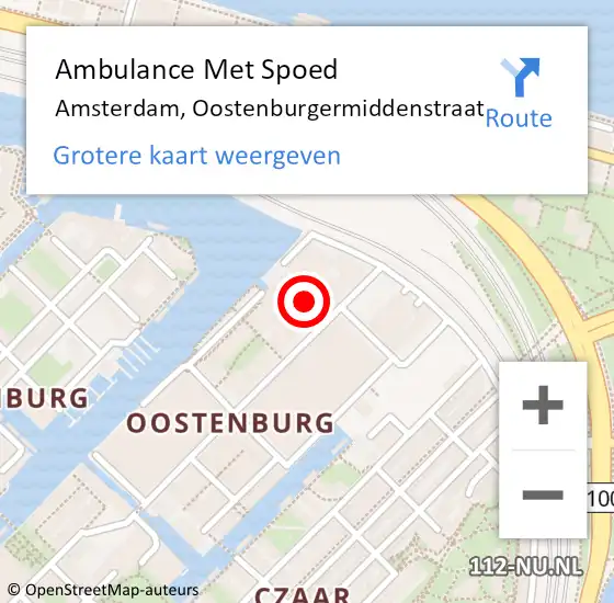 Locatie op kaart van de 112 melding: Ambulance Met Spoed Naar Amsterdam, Oostenburgermiddenstraat op 2 mei 2024 12:17