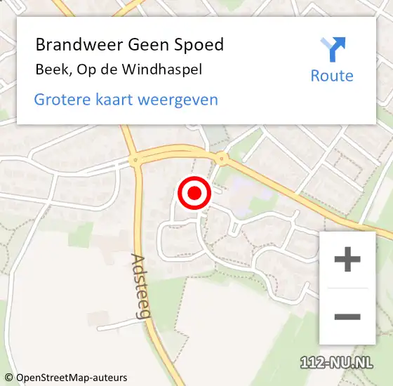 Locatie op kaart van de 112 melding: Brandweer Geen Spoed Naar Beek, Op de Windhaspel op 2 mei 2024 12:27