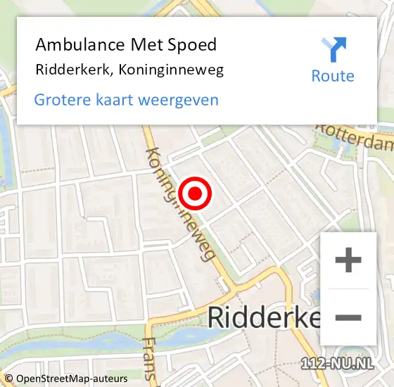 Locatie op kaart van de 112 melding: Ambulance Met Spoed Naar Ridderkerk, Koninginneweg op 2 mei 2024 12:36