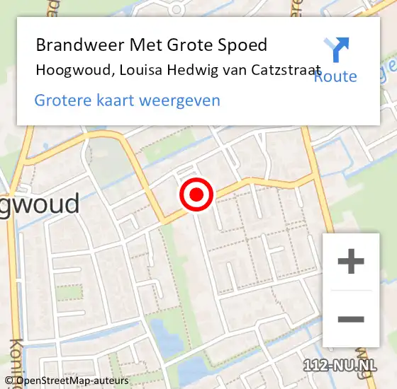 Locatie op kaart van de 112 melding: Brandweer Met Grote Spoed Naar Hoogwoud, Louisa Hedwig van Catzstraat op 2 mei 2024 12:39