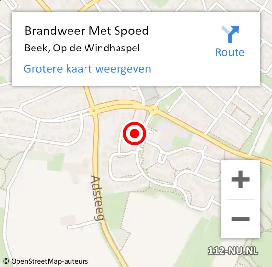 Locatie op kaart van de 112 melding: Brandweer Met Spoed Naar Beek, Op de Windhaspel op 2 mei 2024 12:43