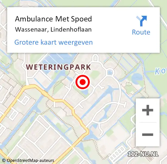 Locatie op kaart van de 112 melding: Ambulance Met Spoed Naar Wassenaar, Lindenhoflaan op 2 mei 2024 12:59