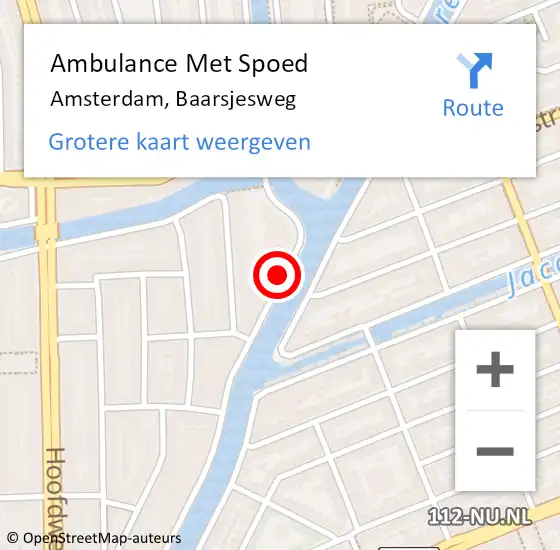Locatie op kaart van de 112 melding: Ambulance Met Spoed Naar Amsterdam, Baarsjesweg op 2 mei 2024 13:04