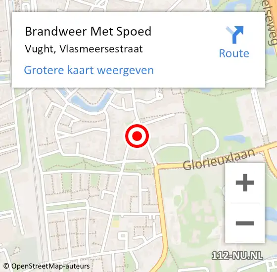 Locatie op kaart van de 112 melding: Brandweer Met Spoed Naar Vught, Vlasmeersestraat op 2 mei 2024 13:15