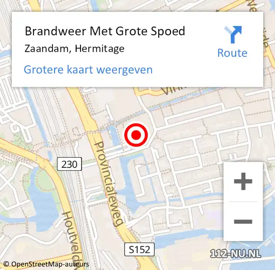 Locatie op kaart van de 112 melding: Brandweer Met Grote Spoed Naar Zaandam, Hermitage op 2 mei 2024 13:17