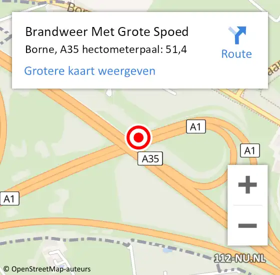 Locatie op kaart van de 112 melding: Brandweer Met Grote Spoed Naar Borne, A35 hectometerpaal: 51,4 op 2 mei 2024 13:17