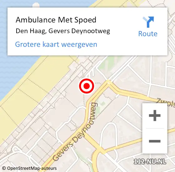 Locatie op kaart van de 112 melding: Ambulance Met Spoed Naar Den Haag, Gevers Deynootweg op 2 mei 2024 13:36