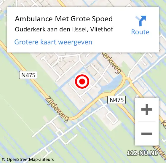 Locatie op kaart van de 112 melding: Ambulance Met Grote Spoed Naar Ouderkerk aan den IJssel, Vliethof op 2 mei 2024 13:42