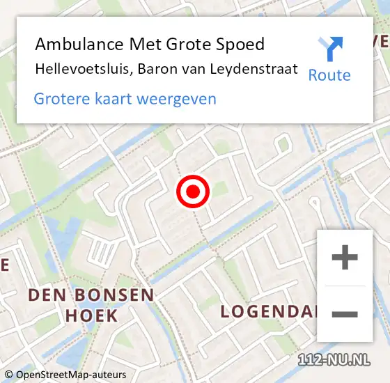 Locatie op kaart van de 112 melding: Ambulance Met Grote Spoed Naar Hellevoetsluis, Baron van Leydenstraat op 2 mei 2024 13:42