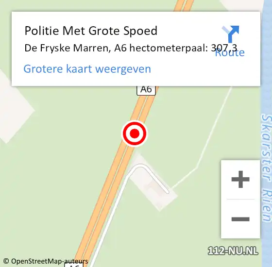 Locatie op kaart van de 112 melding: Politie Met Grote Spoed Naar De Fryske Marren, A6 hectometerpaal: 307,3 op 2 mei 2024 13:55