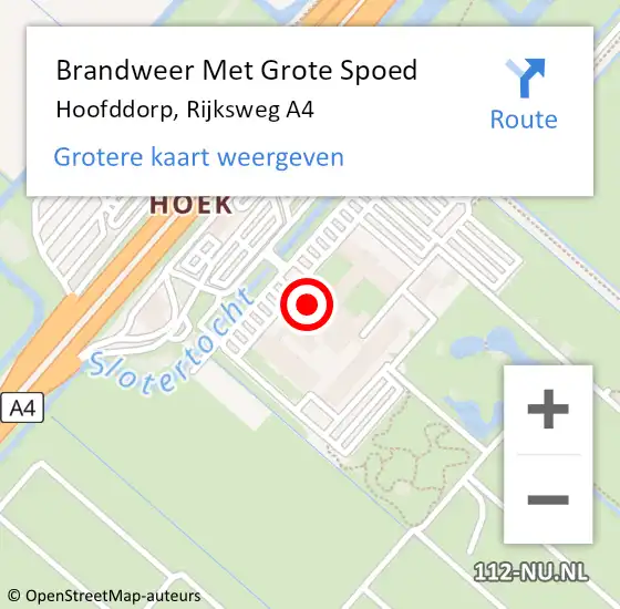 Locatie op kaart van de 112 melding: Brandweer Met Grote Spoed Naar Hoofddorp, Rijksweg A4 op 2 mei 2024 13:56