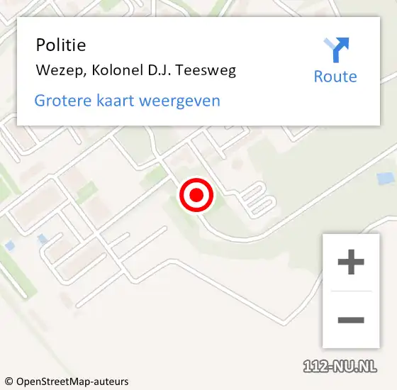 Locatie op kaart van de 112 melding: Politie Wezep, Kolonel D.J. Teesweg op 2 mei 2024 13:59