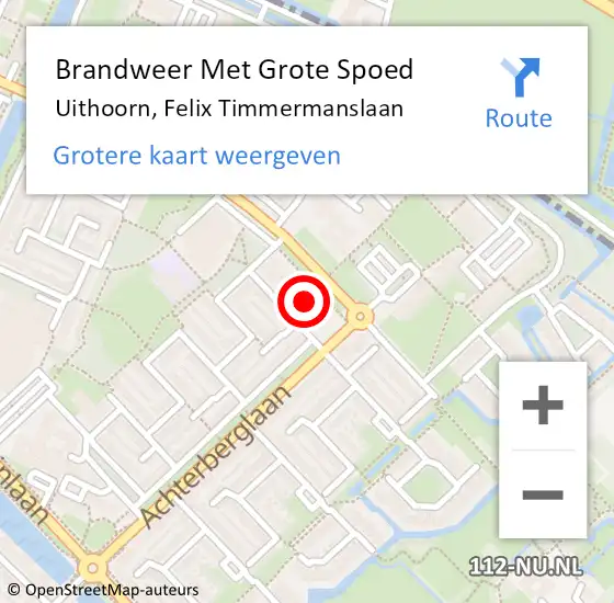 Locatie op kaart van de 112 melding: Brandweer Met Grote Spoed Naar Uithoorn, Felix Timmermanslaan op 2 mei 2024 14:06