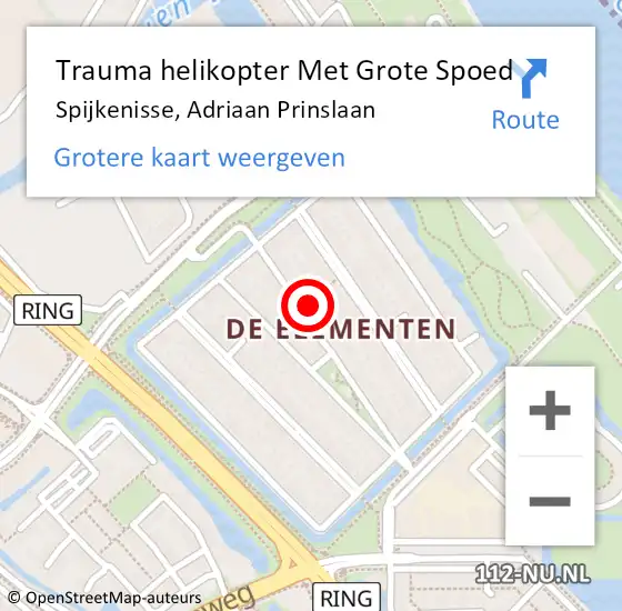 Locatie op kaart van de 112 melding: Trauma helikopter Met Grote Spoed Naar Spijkenisse, Adriaan Prinslaan op 2 mei 2024 14:08
