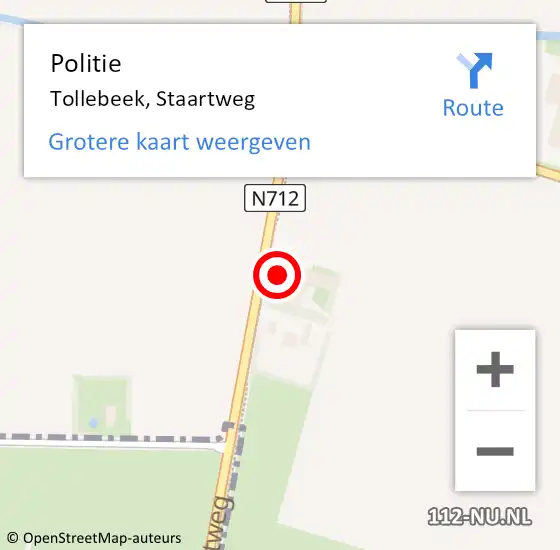 Locatie op kaart van de 112 melding: Politie Tollebeek, Staartweg op 2 mei 2024 14:14