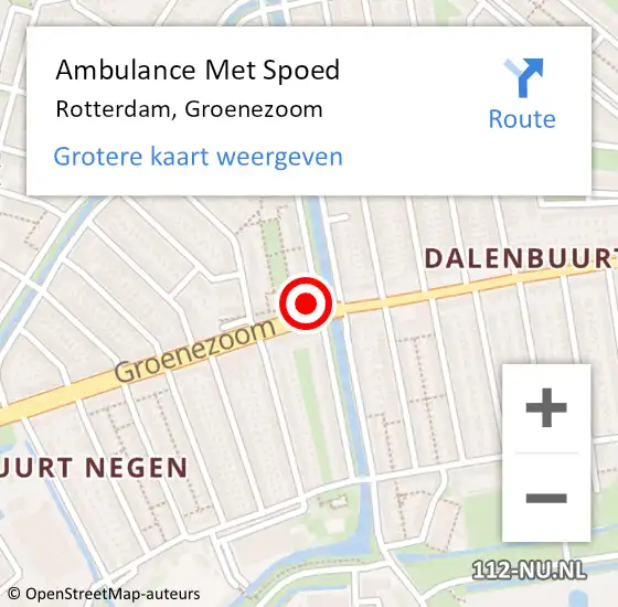 Locatie op kaart van de 112 melding: Ambulance Met Spoed Naar Rotterdam, Groenezoom op 2 mei 2024 14:15