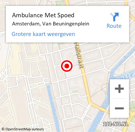 Locatie op kaart van de 112 melding: Ambulance Met Spoed Naar Amsterdam, Van Beuningenplein op 2 mei 2024 14:17