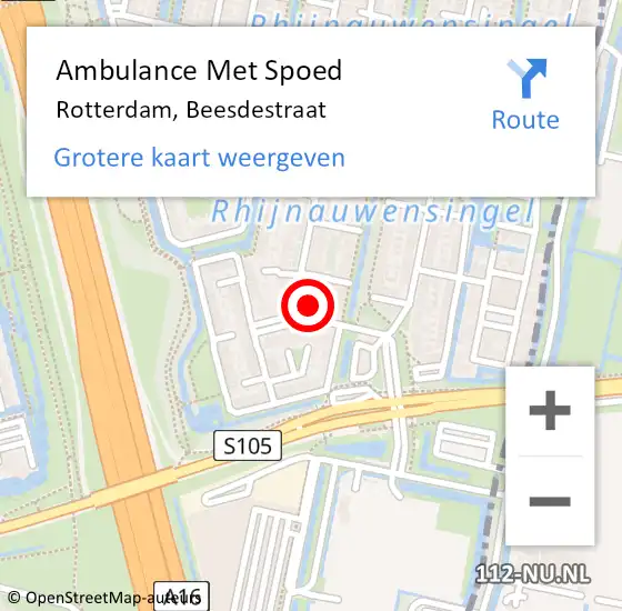Locatie op kaart van de 112 melding: Ambulance Met Spoed Naar Rotterdam, Beesdestraat op 2 mei 2024 14:17