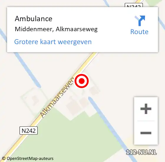 Locatie op kaart van de 112 melding: Ambulance Middenmeer, Alkmaarseweg op 2 mei 2024 14:26