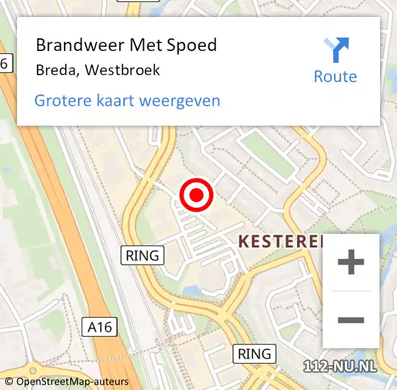Locatie op kaart van de 112 melding: Brandweer Met Spoed Naar Breda, Westbroek op 2 mei 2024 14:38