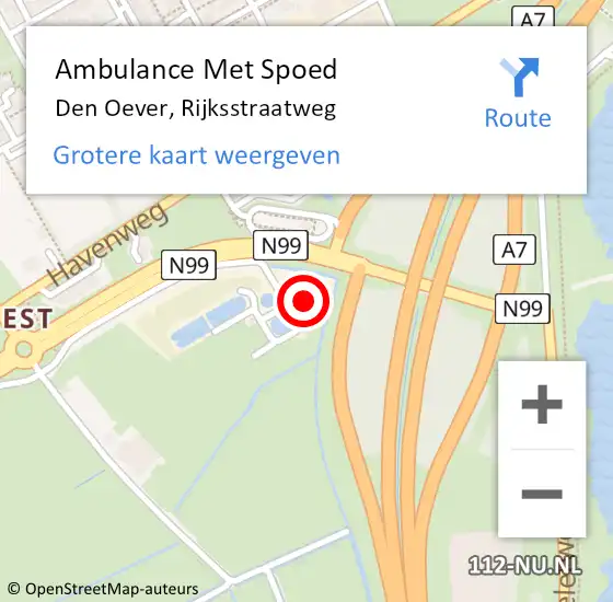 Locatie op kaart van de 112 melding: Ambulance Met Spoed Naar Den Oever, Rijksstraatweg op 2 mei 2024 14:40