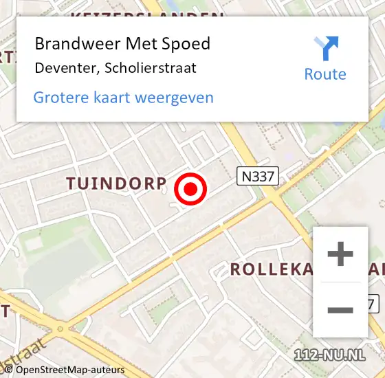 Locatie op kaart van de 112 melding: Brandweer Met Spoed Naar Deventer, Scholierstraat op 2 mei 2024 14:44