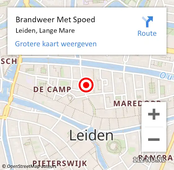 Locatie op kaart van de 112 melding: Brandweer Met Spoed Naar Leiden, Lange Mare op 2 mei 2024 14:53
