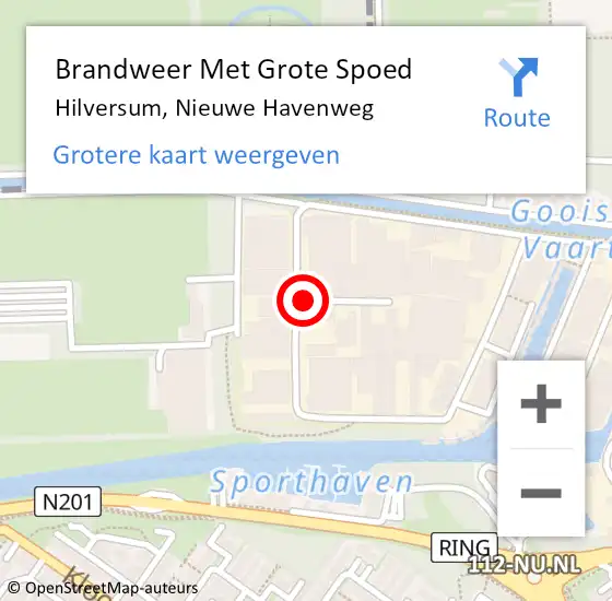 Locatie op kaart van de 112 melding: Brandweer Met Grote Spoed Naar Hilversum, Nieuwe Havenweg op 2 mei 2024 15:01