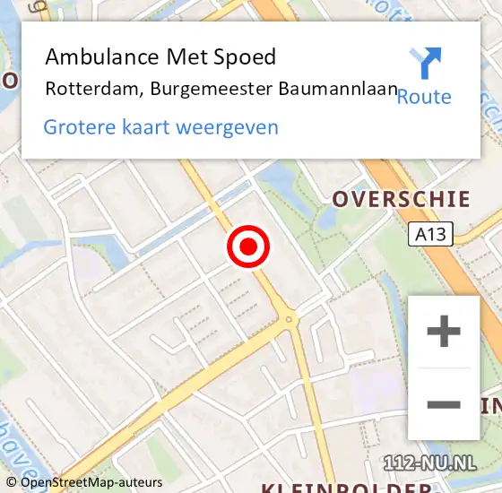 Locatie op kaart van de 112 melding: Ambulance Met Spoed Naar Rotterdam, Burgemeester Baumannlaan op 2 mei 2024 15:24