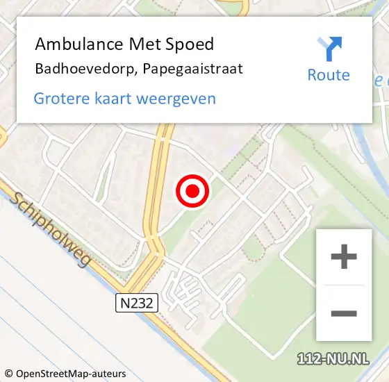 Locatie op kaart van de 112 melding: Ambulance Met Spoed Naar Badhoevedorp, Papegaaistraat op 2 mei 2024 15:27