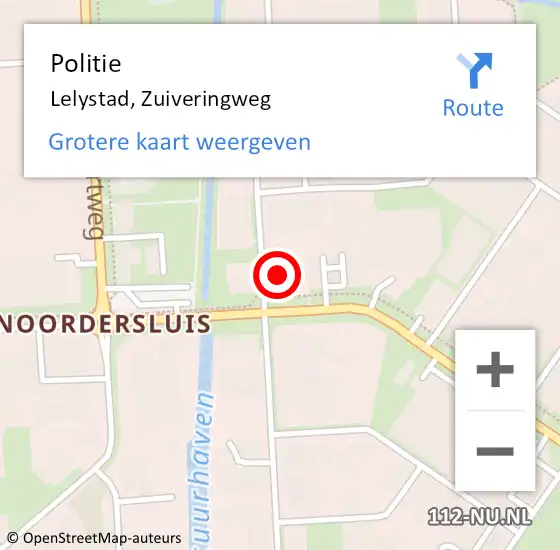 Locatie op kaart van de 112 melding: Politie Lelystad, Zuiveringweg op 2 mei 2024 15:36