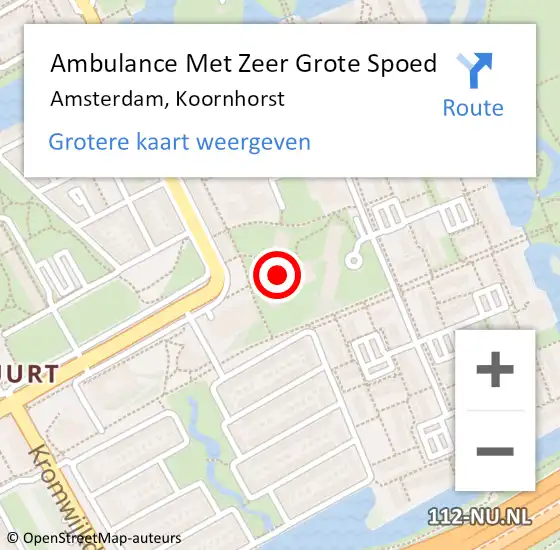 Locatie op kaart van de 112 melding: Ambulance Met Zeer Grote Spoed Naar Amsterdam, Koornhorst op 2 mei 2024 15:39