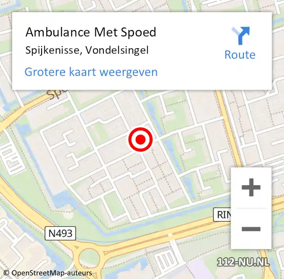 Locatie op kaart van de 112 melding: Ambulance Met Spoed Naar Spijkenisse, Vondelsingel op 2 mei 2024 15:42