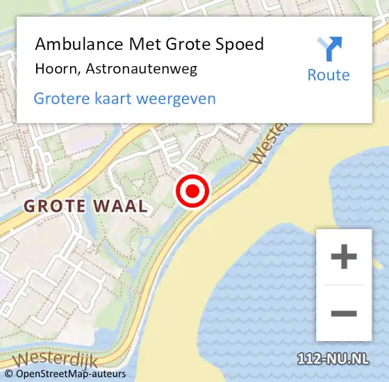 Locatie op kaart van de 112 melding: Ambulance Met Grote Spoed Naar Hoorn, Astronautenweg op 2 mei 2024 15:51