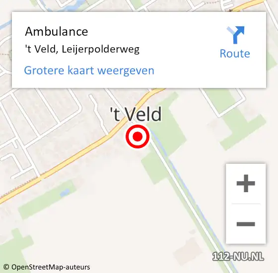 Locatie op kaart van de 112 melding: Ambulance 't Veld, Leijerpolderweg op 2 mei 2024 15:51