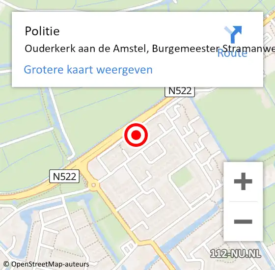 Locatie op kaart van de 112 melding: Politie Ouderkerk aan de Amstel, Burgemeester Stramanweg op 2 mei 2024 15:54