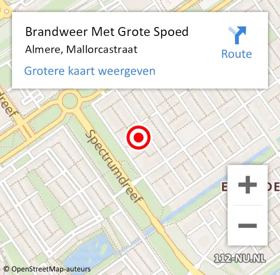 Locatie op kaart van de 112 melding: Brandweer Met Grote Spoed Naar Almere, Mallorcastraat op 2 mei 2024 15:57