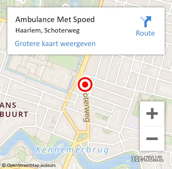 Locatie op kaart van de 112 melding: Ambulance Met Spoed Naar Haarlem, Schoterweg op 2 mei 2024 16:03
