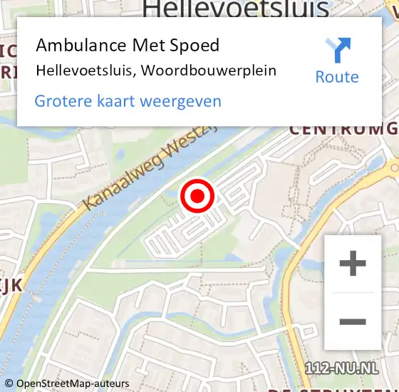 Locatie op kaart van de 112 melding: Ambulance Met Spoed Naar Hellevoetsluis, Woordbouwerplein op 2 mei 2024 16:21