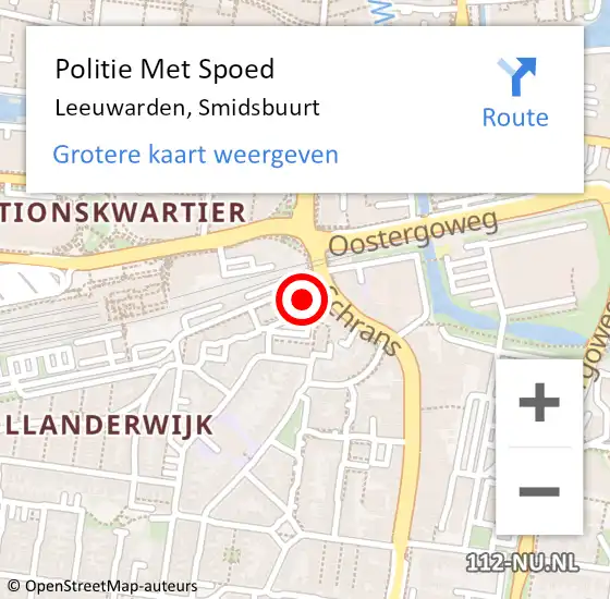 Locatie op kaart van de 112 melding: Politie Met Spoed Naar Leeuwarden, Smidsbuurt op 2 mei 2024 16:24