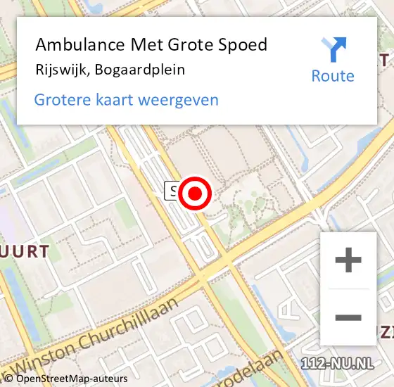 Locatie op kaart van de 112 melding: Ambulance Met Grote Spoed Naar Rijswijk, Bogaardplein op 2 mei 2024 16:33