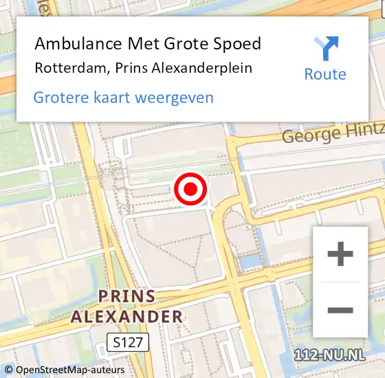 Locatie op kaart van de 112 melding: Ambulance Met Grote Spoed Naar Rotterdam, Prins Alexanderplein op 2 mei 2024 16:42