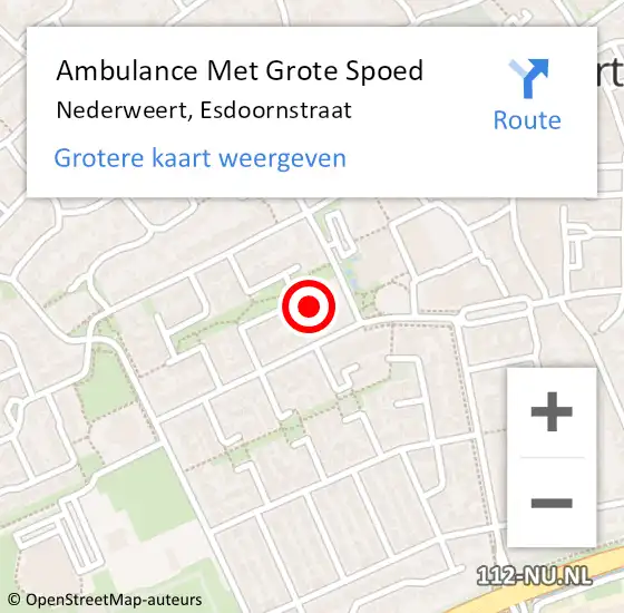 Locatie op kaart van de 112 melding: Ambulance Met Grote Spoed Naar Nederweert, Esdoornstraat op 2 mei 2024 16:50