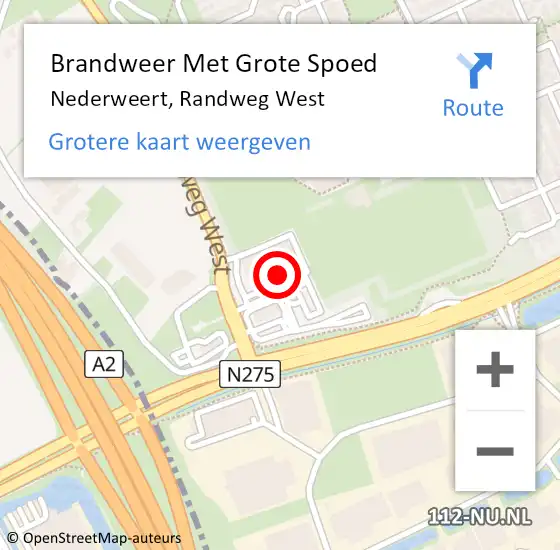 Locatie op kaart van de 112 melding: Brandweer Met Grote Spoed Naar Nederweert, Randweg West op 2 mei 2024 16:52