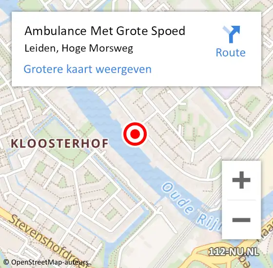 Locatie op kaart van de 112 melding: Ambulance Met Grote Spoed Naar Leiden, Hoge Morsweg op 2 mei 2024 16:53