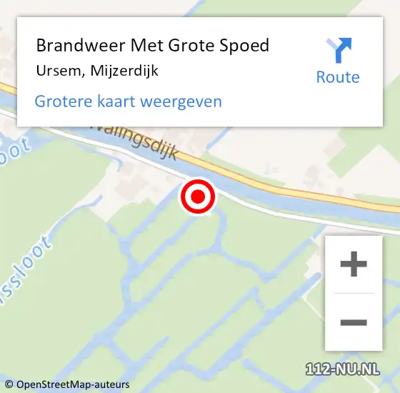 Locatie op kaart van de 112 melding: Brandweer Met Grote Spoed Naar Ursem, Mijzerdijk op 2 mei 2024 16:57