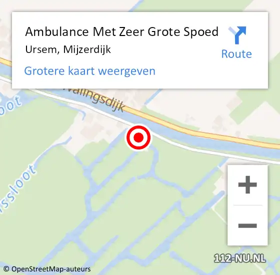 Locatie op kaart van de 112 melding: Ambulance Met Zeer Grote Spoed Naar Ursem, Mijzerdijk op 2 mei 2024 16:59