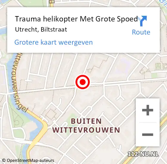 Locatie op kaart van de 112 melding: Trauma helikopter Met Grote Spoed Naar Utrecht, Biltstraat op 2 mei 2024 17:02